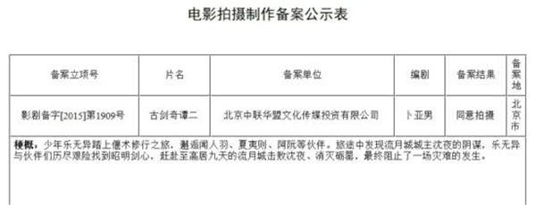 阿里影业投资《古剑奇谭<font color=red>2</font>》电视剧，3月正式开拍！